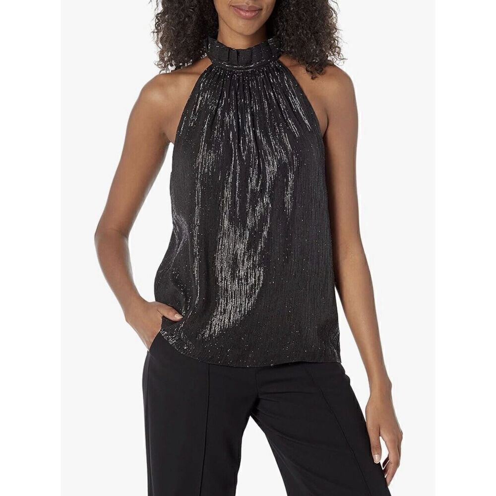 Trina Turk Women's Mock Neck Halter Top Black Sparkling Women’s M NWT